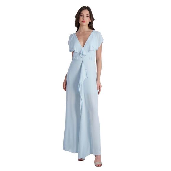 BCBGMaxAzria Dresses & Skirts - NWT BCBGMAXAZRIA Pale Blue Evette Ruffle Chiffon V Neck Gown